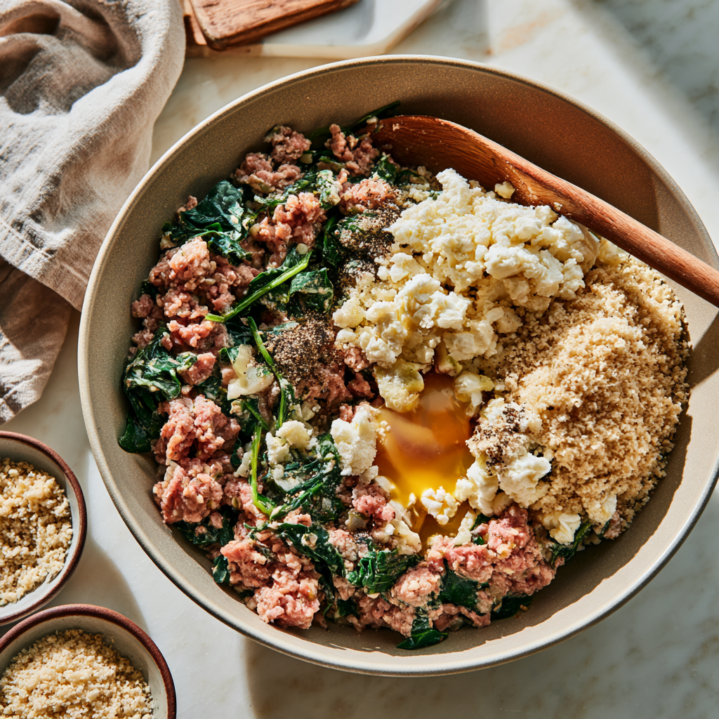 Greek Turkey Burgers with Feta & Spinach-mixing