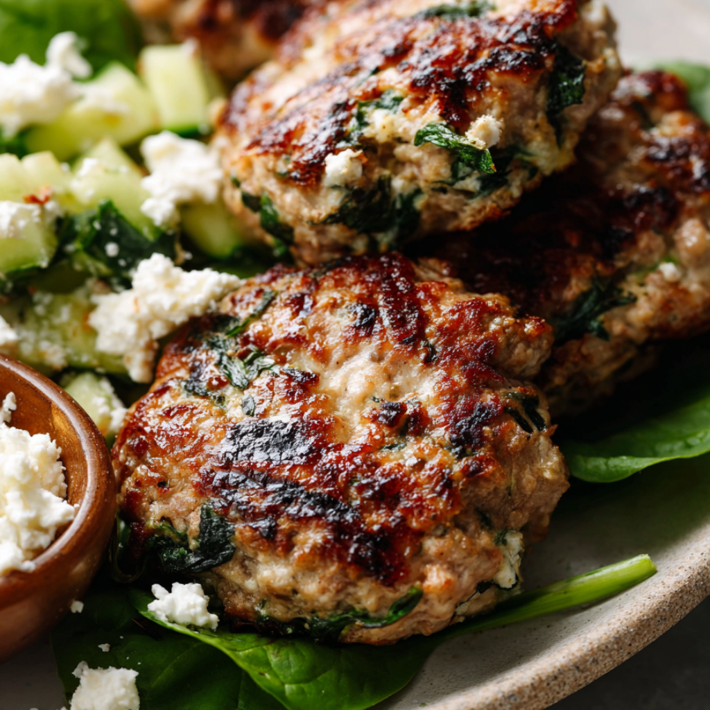 Greek Turkey Burgers with Feta & Spinach-patties