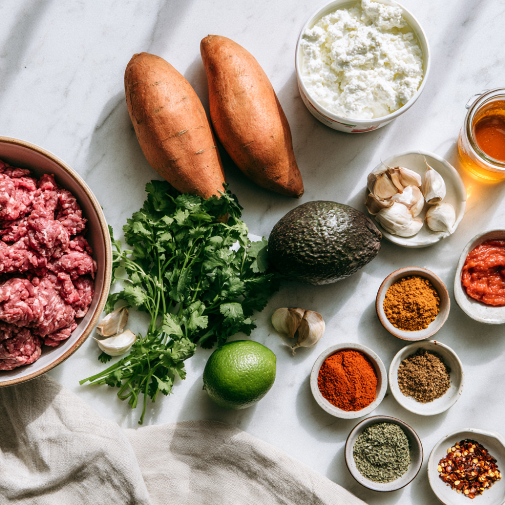 Ground Beef Cottage Cheese Bowl-ingredients
