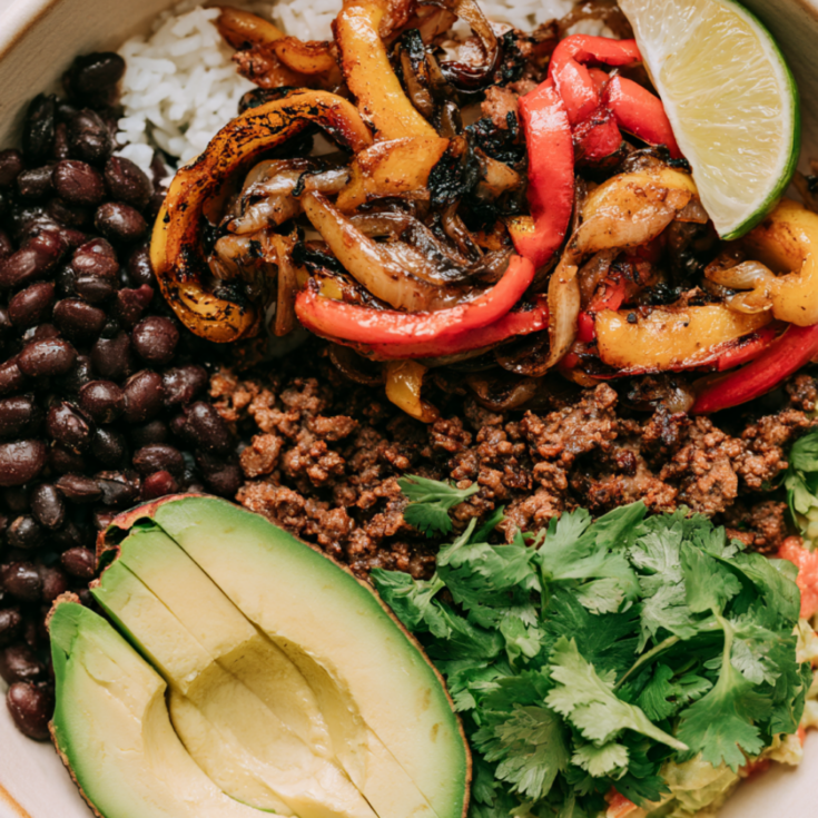 Ground Beef Fajita Rice Bowl Recipe-closeup