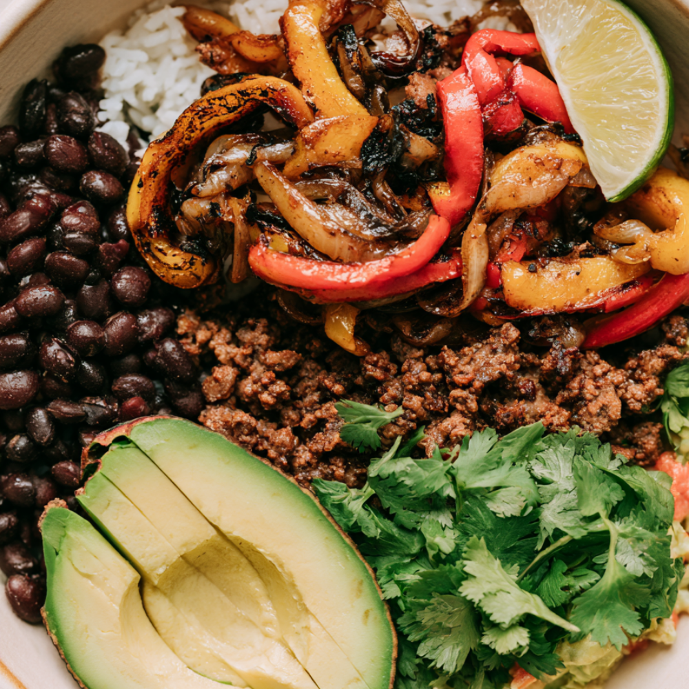 Ground Beef Fajita Rice Bowl Recipe-closeup