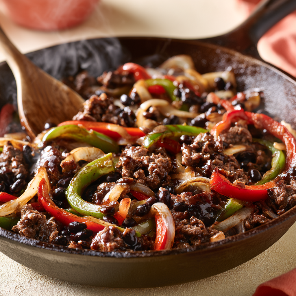 Ground Beef Fajita Rice Bowl Recipe-skillet