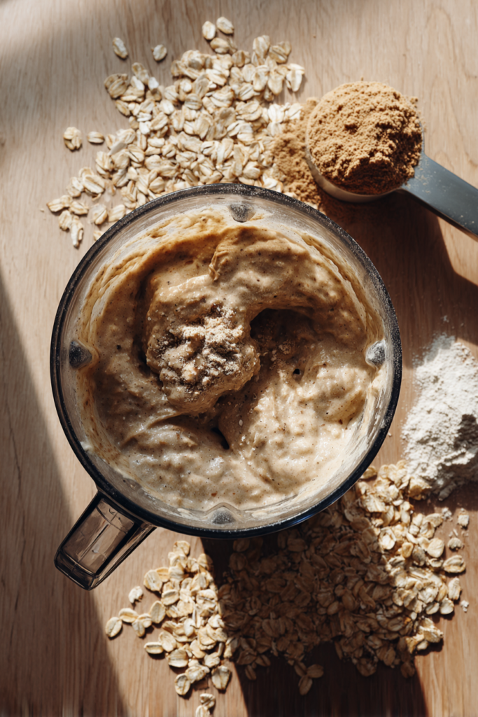High-Protein Baked Pancake Bowl-blending