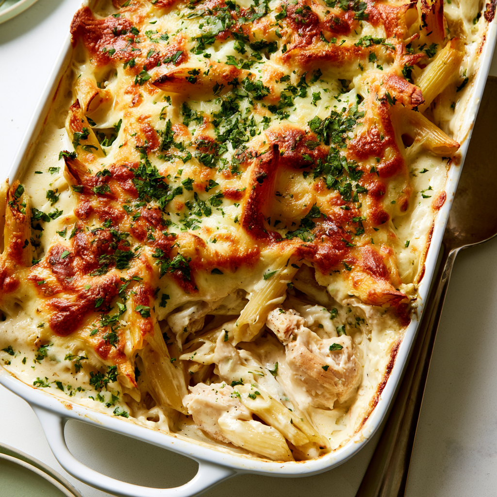 High Protein Chicken Alfredo Bake Recipe-Baked