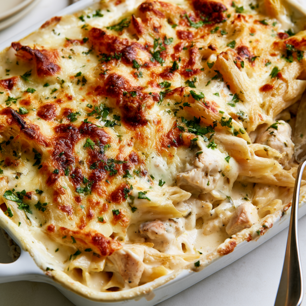 High Protein Chicken Alfredo Bake Recipe-Baking Dish