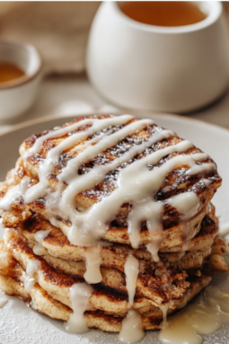 High-Protein Cinnamon Roll Pancakes-plated