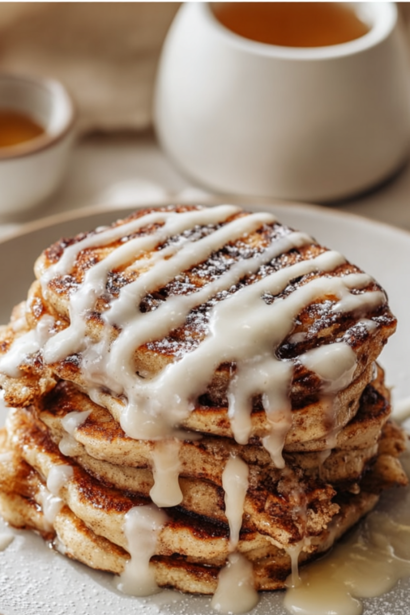 High-Protein Cinnamon Roll Pancakes-plated