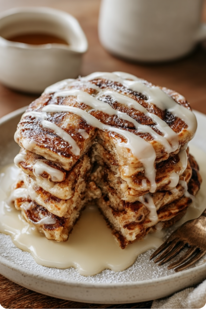 High-Protein Cinnamon Roll Pancakes-stack