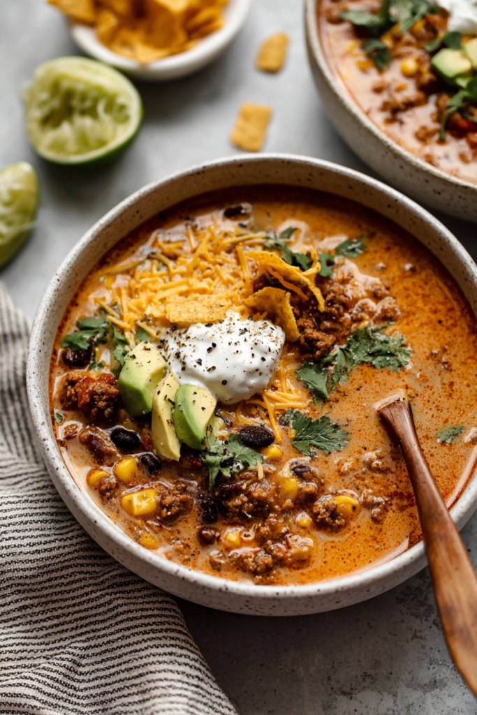 High-Protein Crockpot Taco Soup-bowl