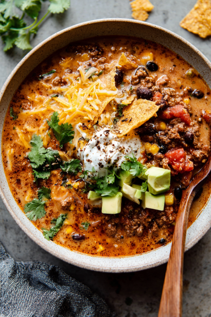 High-Protein Crockpot Taco Soup-closeup
