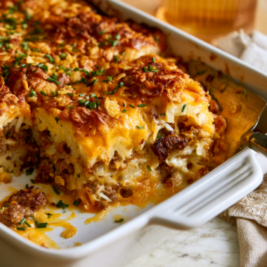 High Protein Hash Brown Cheesy Potato Casserole