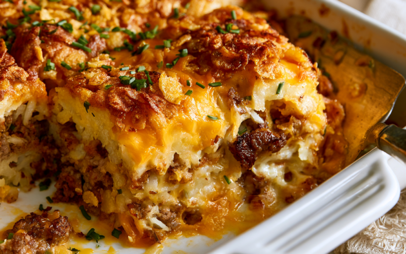 High Protein Hash Brown Cheesy Potato Casserole