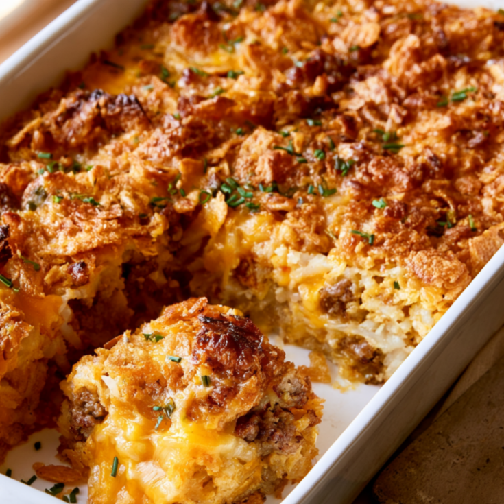 High Protein Hash Brown Cheesy Potato Casserole-closeup