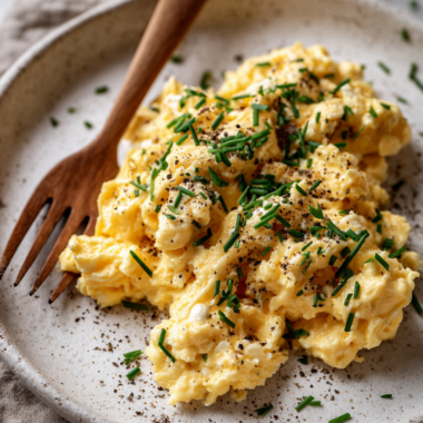 High-Protein Scrambled Eggs with Cottage Cheese-plated