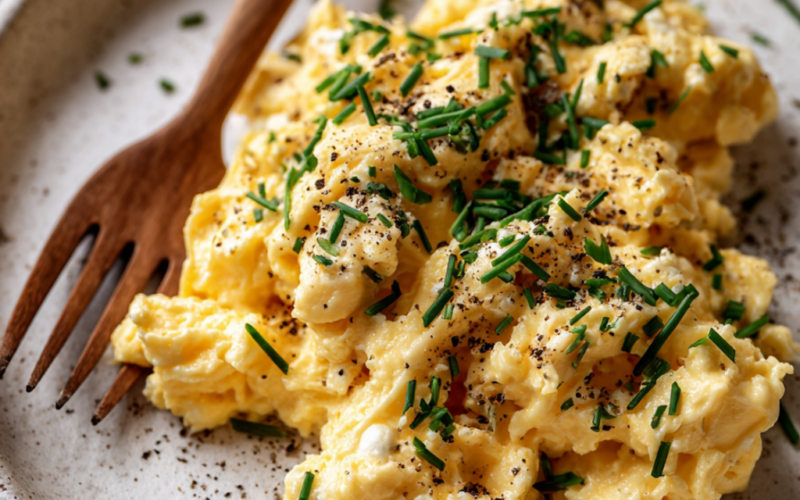 High-Protein Scrambled Eggs with Cottage Cheese-plated
