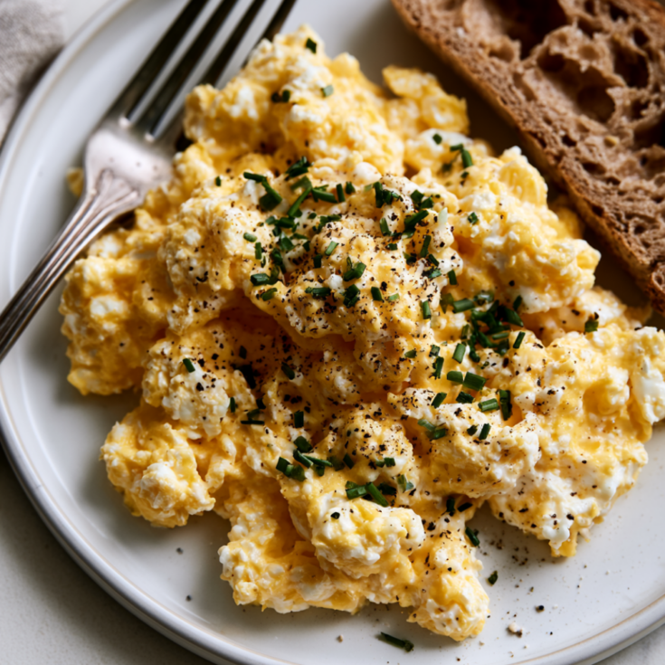 High-Protein Scrambled Eggs with Cottage Cheese-served