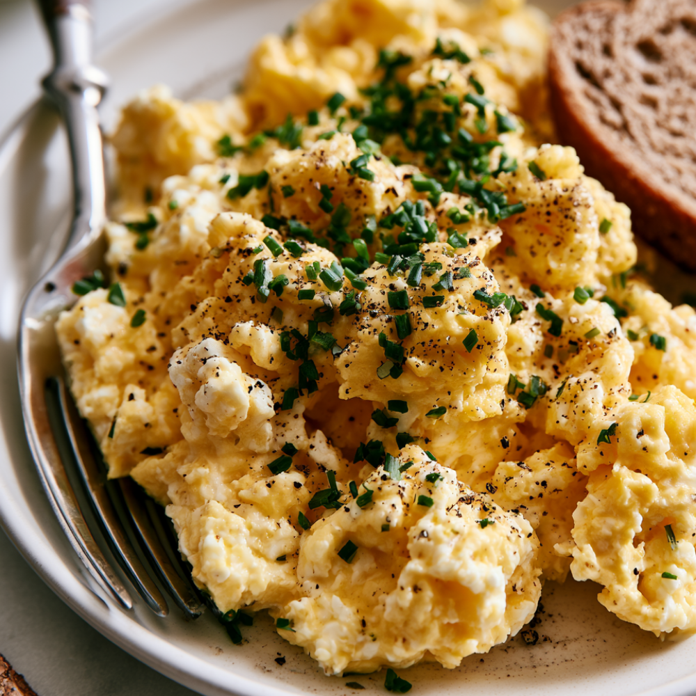 High-Protein Scrambled Eggs with Cottage Cheese-with bread
