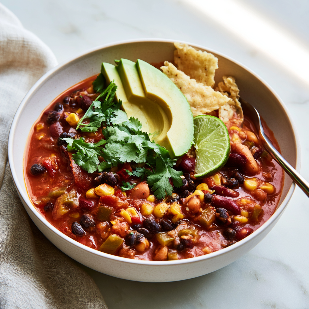 High-Protein Vegan Chili Crockpot Recipe-served