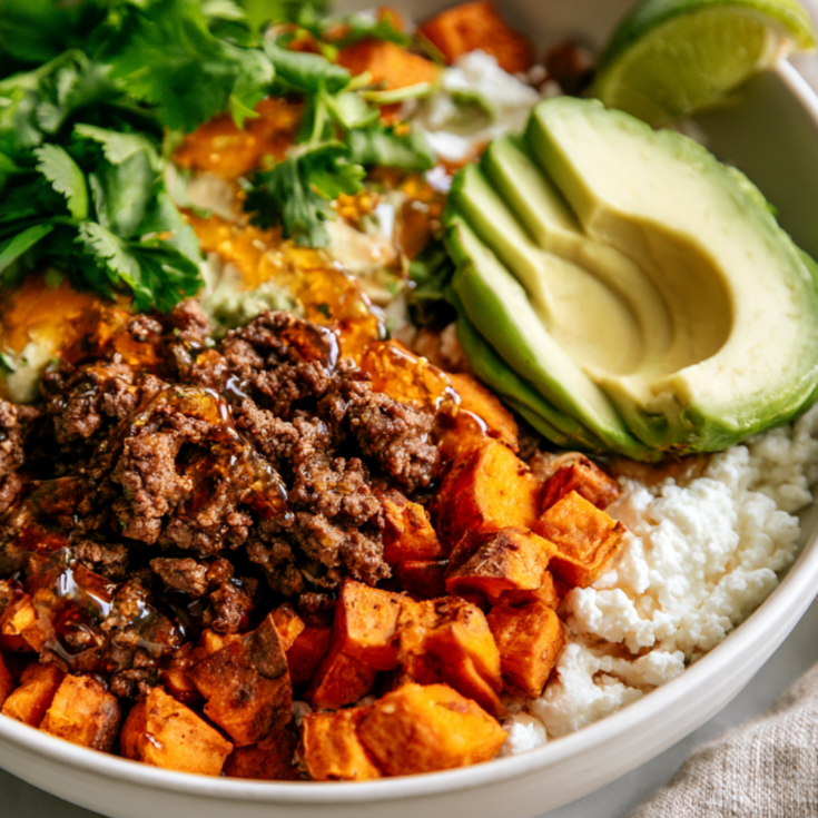 High protein Ground Beef Cottage Cheese Bowl