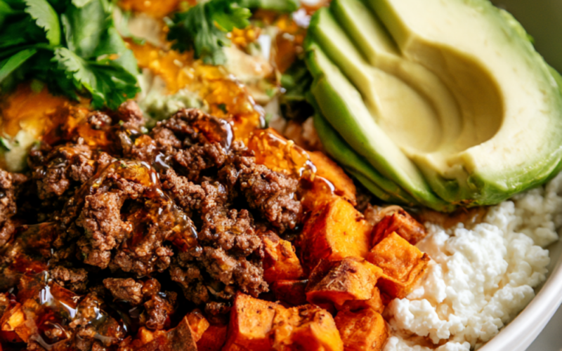 High protein Ground Beef Cottage Cheese Bowl