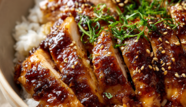 Honey Garlic Chicken Breast Recipe-served over rice-served