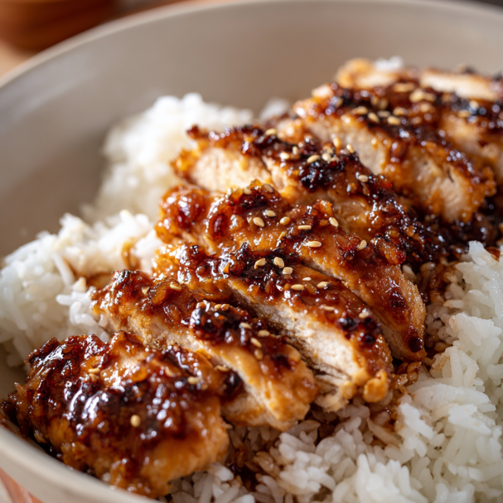 Honey Garlic Chicken Breast Recipe-served over rice