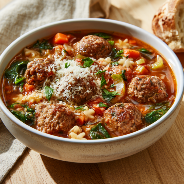 Italian Beef Meatball Soup-served