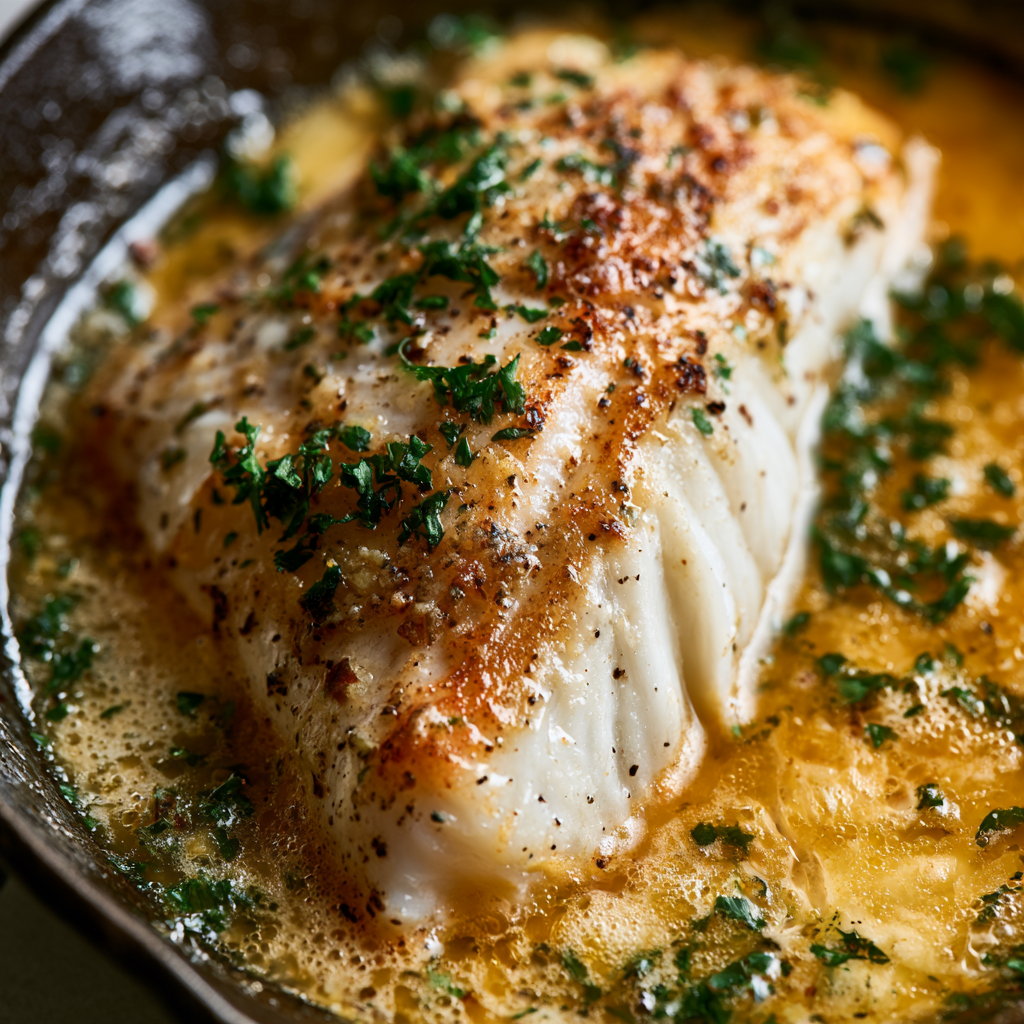 Lemon Butter Cod-Closeup-skillet