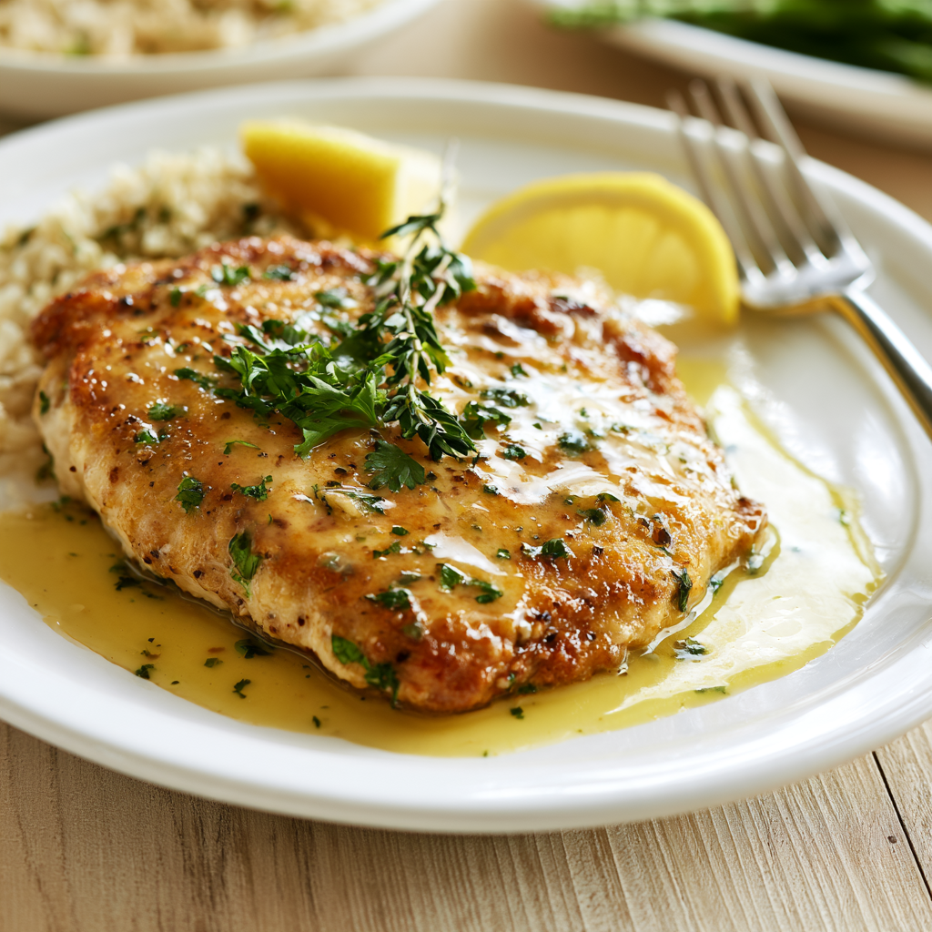 Lemon Herb Chicken — Pan-Seared Cutlets with Lemon Butter Sauce-plated