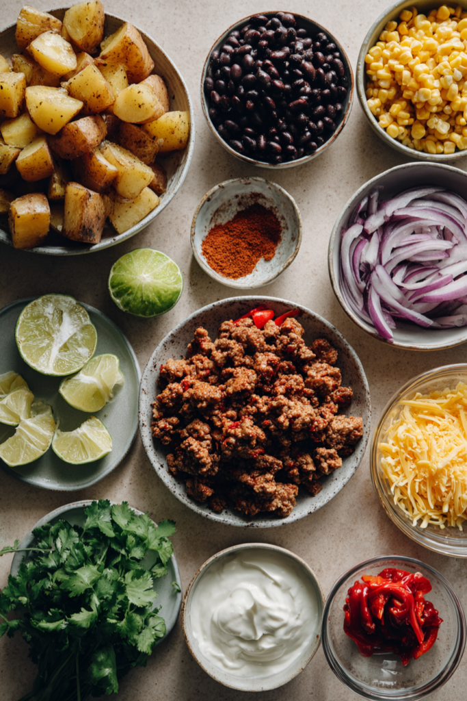 Loaded Potato Taco Bowl Meal Prep-ingredients