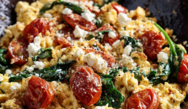 Mediterranean Scrambled Eggs with Spinach, Tomatoes, and Feta