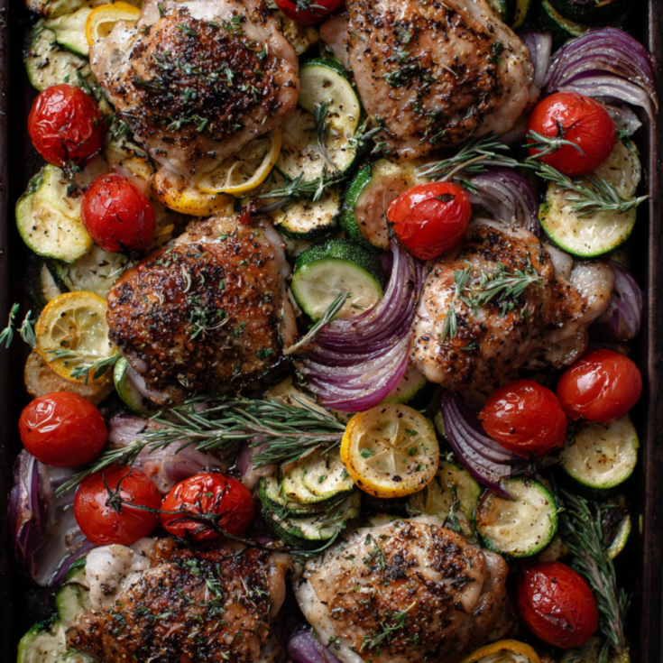 Mediterranean lemon garlic chicken sheet pan dinner