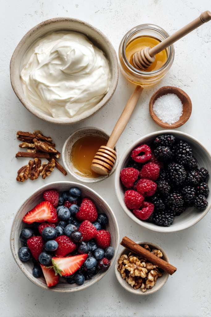 Mixed Berry Greek Yogurt Parfait-ingredients