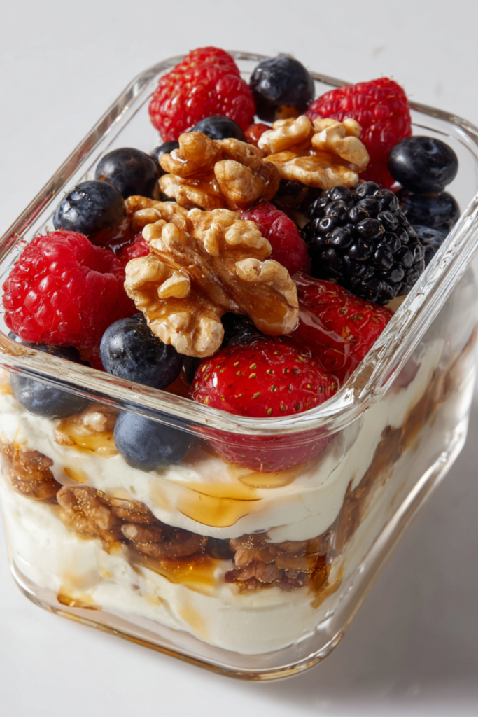 Mixed Berry Greek Yogurt Parfait-to go container