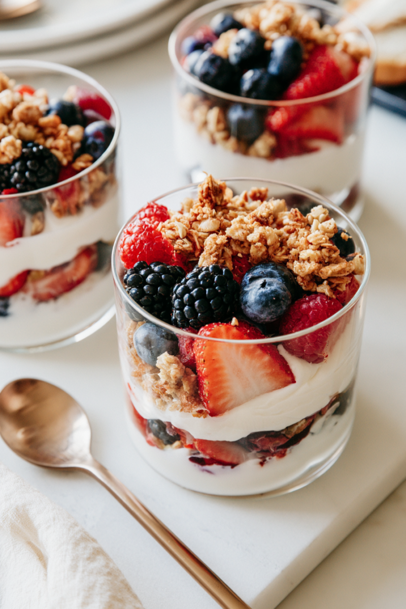Mixed Berry Greek Yogurt Parfait-with layers
