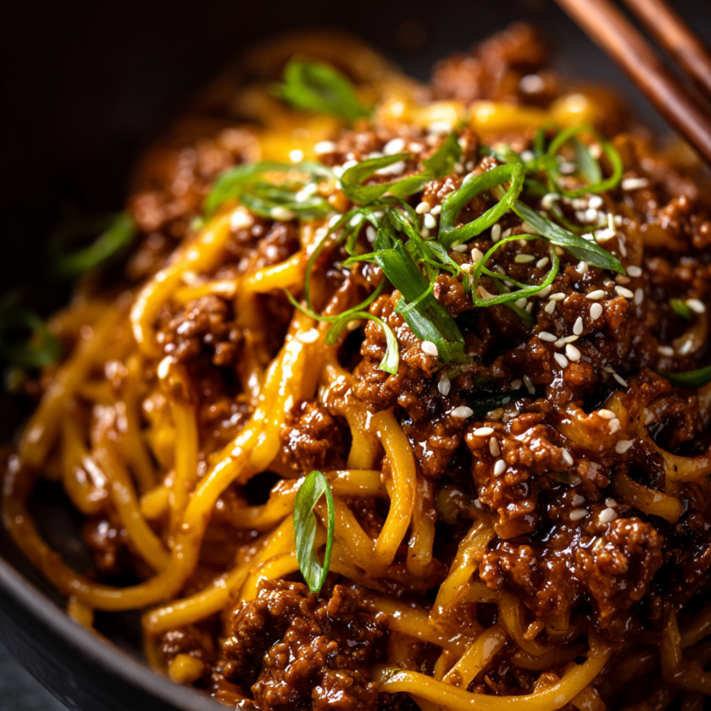 Mongolian Ground Beef Noodle Bowl