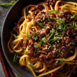 Mongolian Ground Beef Noodles-served