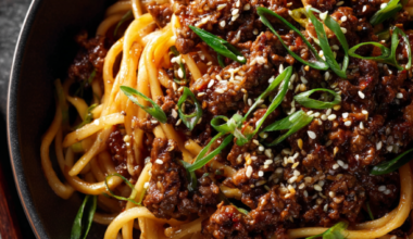 Mongolian Ground Beef Noodles-served