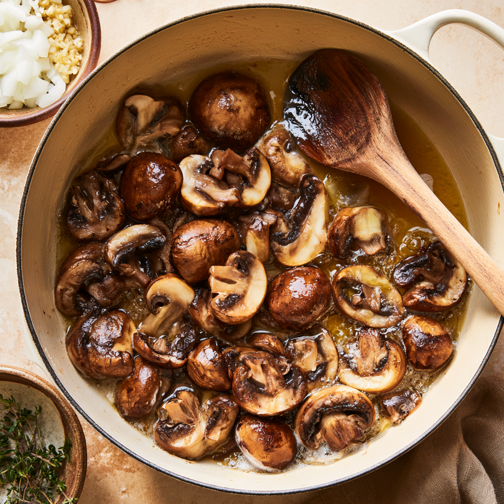 Mushroom Risotto-browning the mushrooms