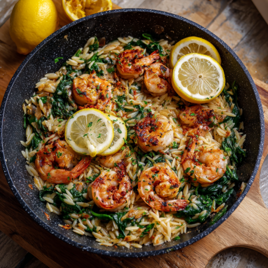 One-Pan Lemon Garlic Shrimp Orzo Recipe-healthy dinner