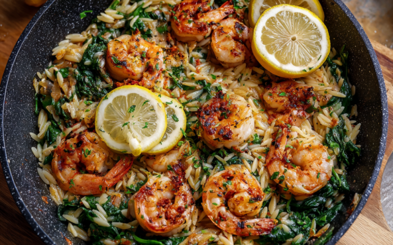One-Pan Lemon Garlic Shrimp Orzo Recipe-healthy dinner