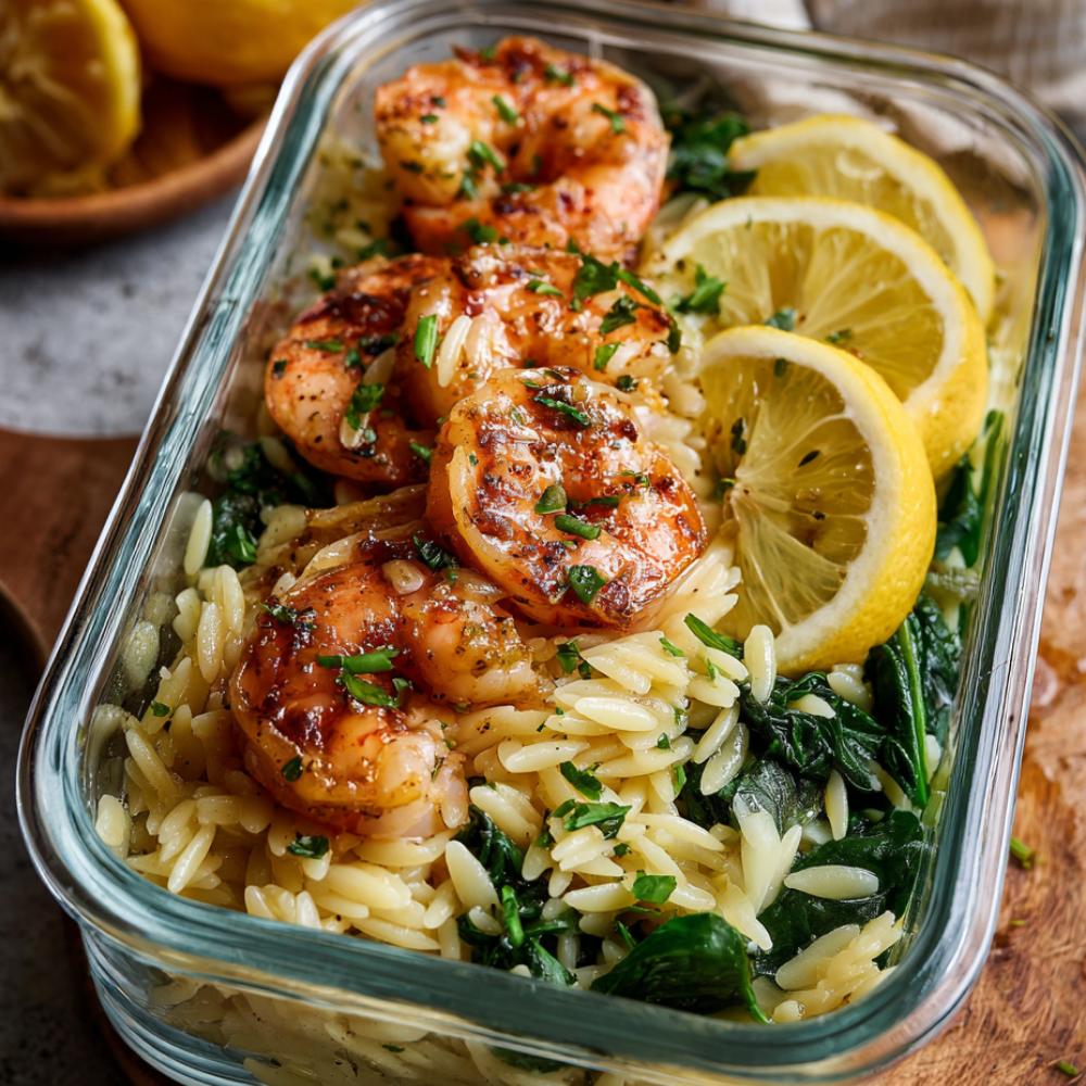 One-Pan Lemon Garlic Shrimp Orzo Recipe-meal prep