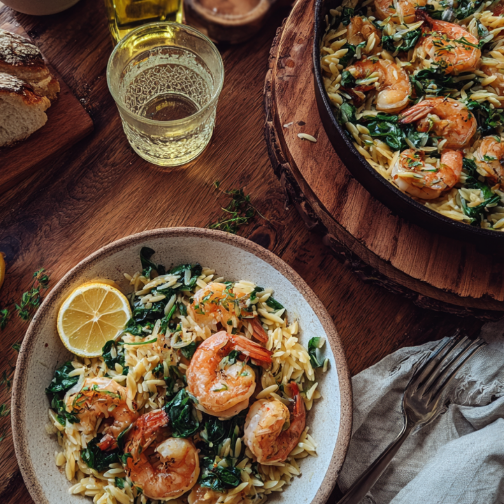 One-Pan Lemon Garlic Shrimp Orzo Recipe-served
