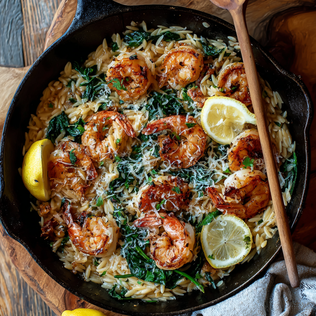 One-Pan Lemon Garlic Shrimp Orzo Recipe