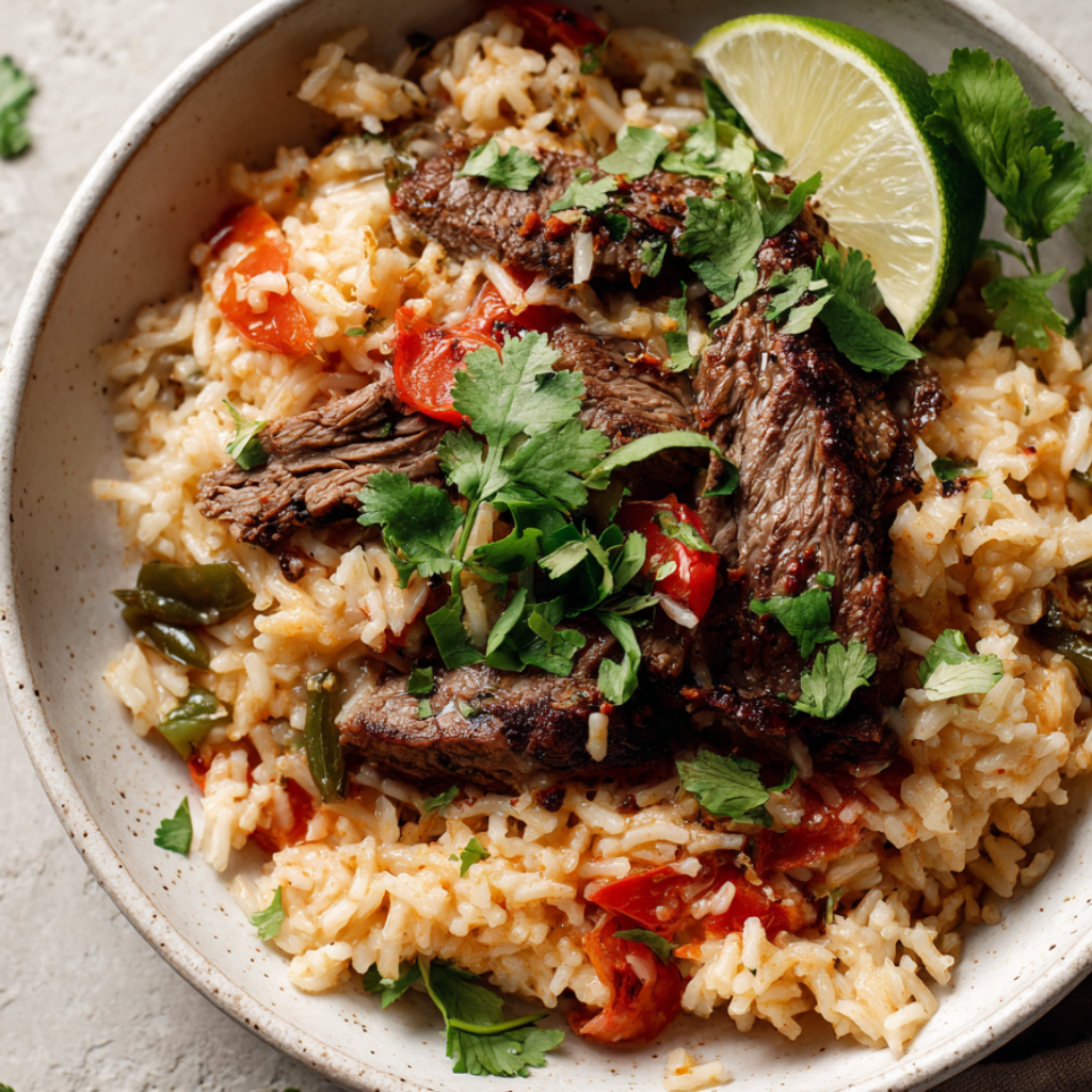 One-Pan Steak and Rice with Rotel Recipe-bowl