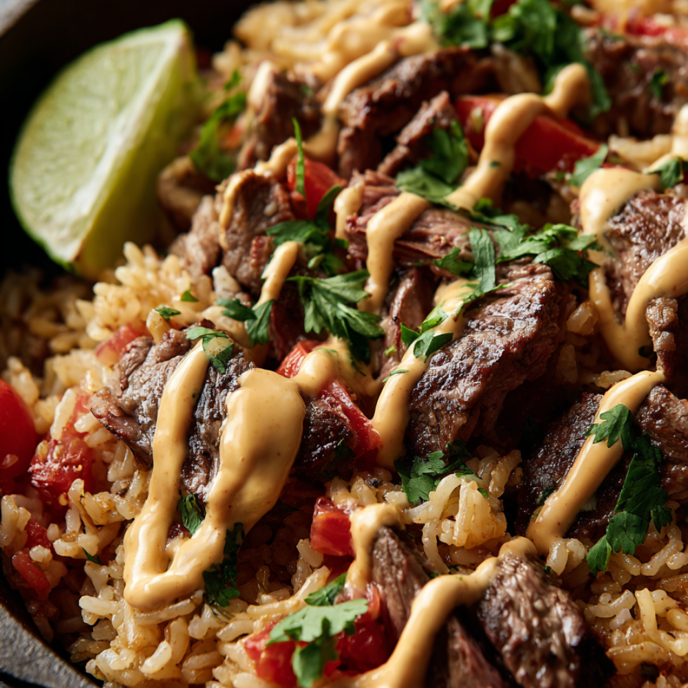One-Pan Steak and Rice with Rotel Recipe-closeup