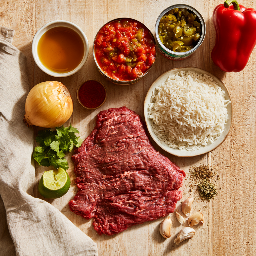 One-Pan Steak and Rice with Rotel Recipe-ingredients