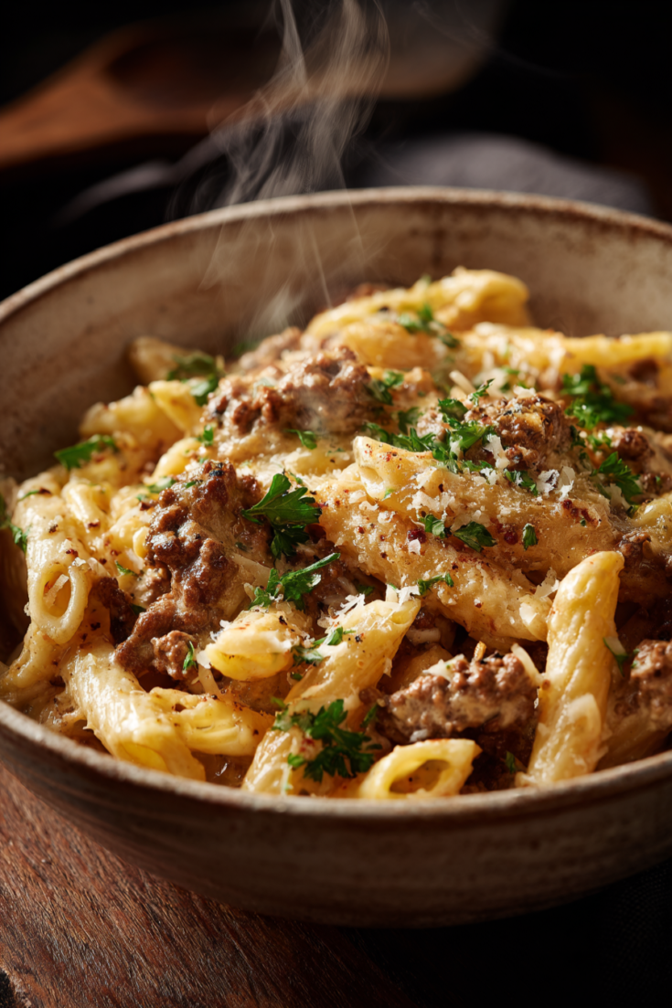 One-Pot Creamy Beef & Garlic Butter Pasta