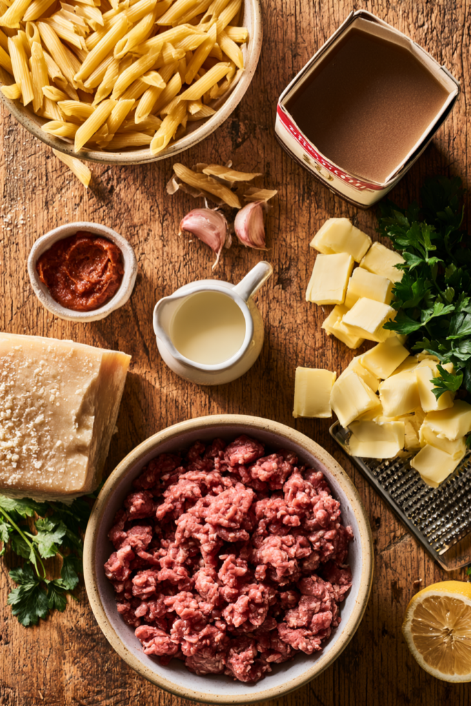 One-Pot Creamy Beef & Garlic Butter Pasta
