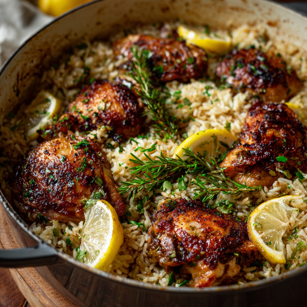 One-Pot Greek Chicken and Lemon Rice-dutch oven